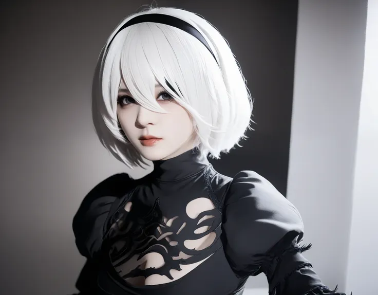 real selfies、nier:beautiful cosplay of 2b from automata、2b、a selfie of a woman cosplaying as 2b、white skin、tall、great style、big ...