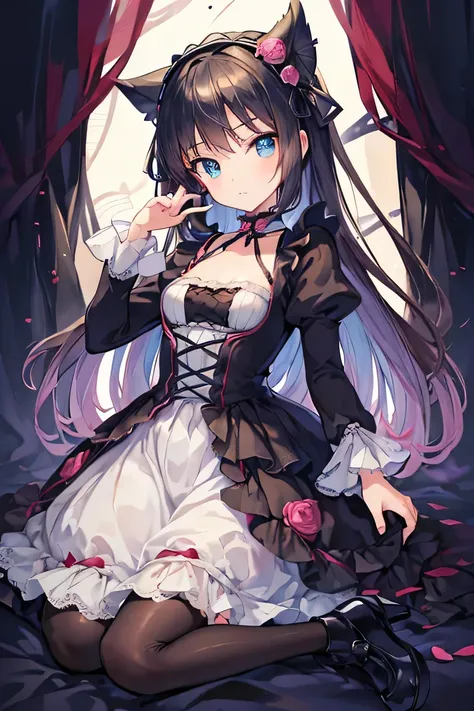 ((masterpiece)), ((best quality)), (ultra-detailed), ((kawaii)), cute, (lovely), illustration, anime style, full body, a cute girl, solo, (beautiful eyes), small devil, Gothic and Lolita (type of teenage fashion), slim, slender, small breasts,