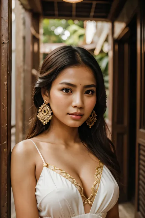 photography of a stunning girl, in the city, Wear traditional Cambodian clothes, enjoying, girl, summer, hot girl, (((medium bust))), brunette hair, long_hair, looks into the camera, symmetrical face, photorealistic, photography, spectacular lighting,, gor...