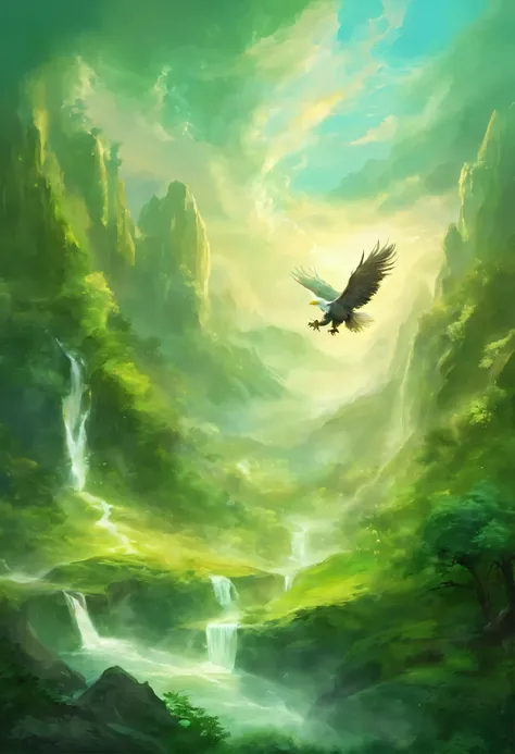 valley，Green Trees，White Cloud，eagle