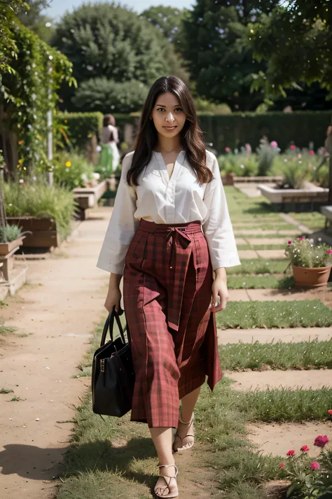 women go to the garden in traditional clothes