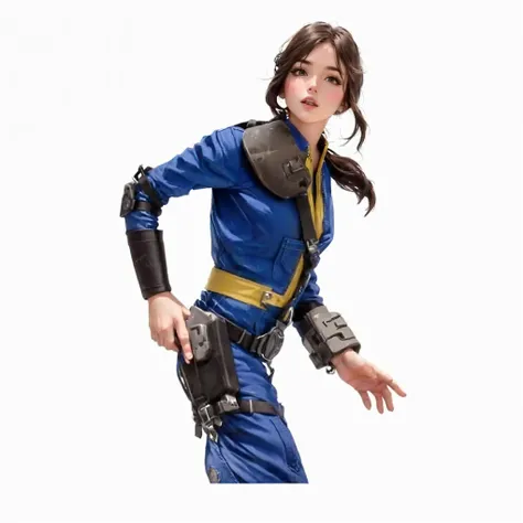 Fallout show blue overalls girl, background crash