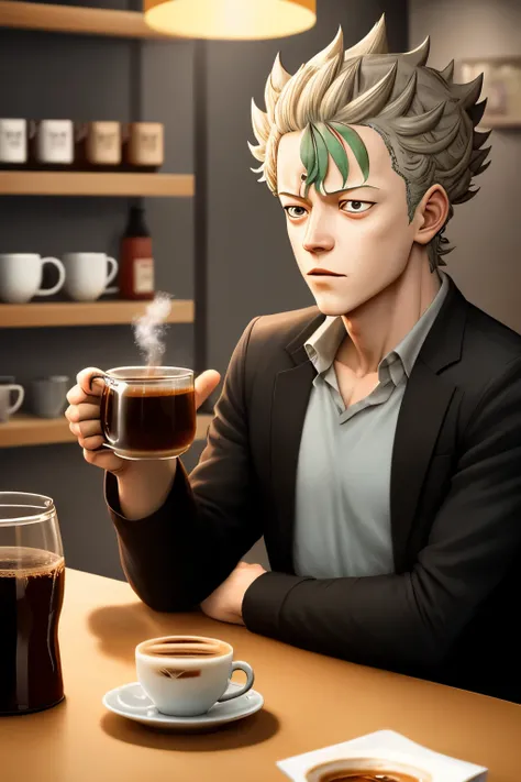 Asta, Black Clover, animado ,tomando una taza de cafe, 