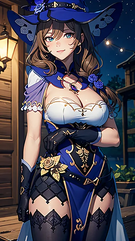 Masterpiece, ultra detail, high quality, 8k cg, lisadef, night, blush, smile, bright eyes, standing, (eyes shining:1.5), detailed upper body, crossed arms, large breast