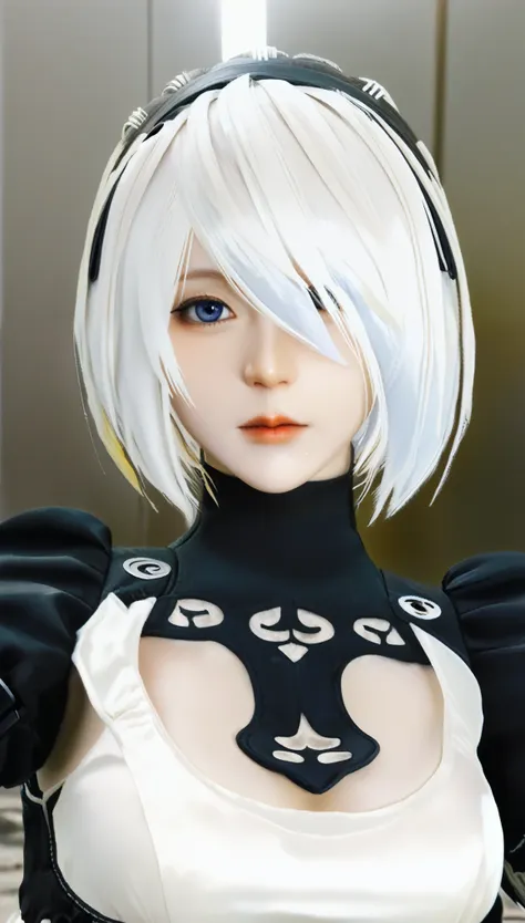 realのselfie、nier:beautiful cosplay of 2b from automata、2b takes a selfie、2bのコスプレをした女性のselfie、white skin、tall、great style、big bre...