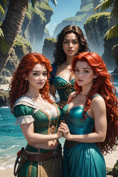 image of Merida moana and Ariel Disney princesses together