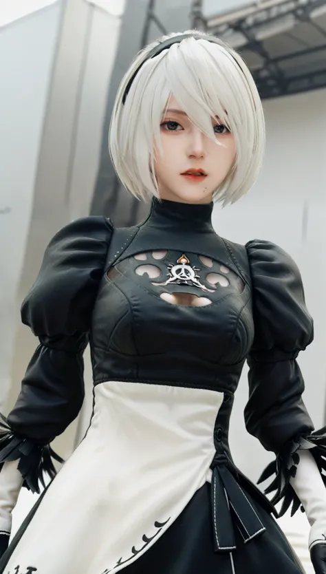 realのselfie、nier:beautiful cosplay of 2b from automata、2b takes a selfie、2bのコスプレをした女性のselfie、white skin、tall、great style、big bre...