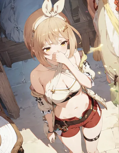 Atelier Ryza, short hair, Reisalin Stout, thigh , red shorts, short shorts, 1girl, masterpiece, best quality, ultra-detailed, perfect composition, intricate details, filled yellow smoke,
(best quality,masterpiece:1.5),absurdres,highres,8k, ultra high res, ...