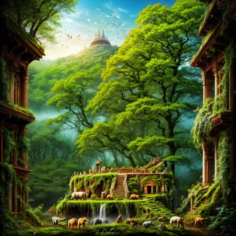 Resurrection of the Earth after the Extinction of Humanity, New beginnings, Nature takes over the building, animal world, Harmony, peace, Earth Balance – Version 3 – S 1250 – Upright – AR 4:3 – No Text, Blur