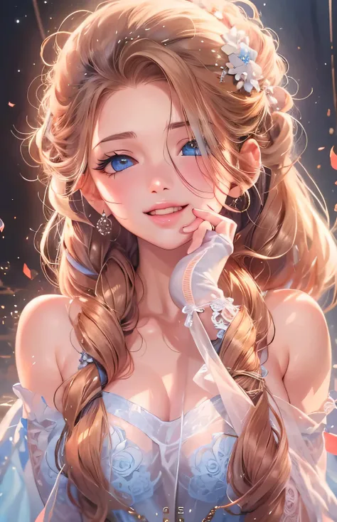 masterpiece、highest quality、High resolution、High-quality images、8k, 1 female、Skin Radiance、Texture of skin and clothing、Expression of fine eyes、shiny light brown hair,Girl with long braided hair, Manga inspired by Lee Jong-suk, Trending on deviantart, real...