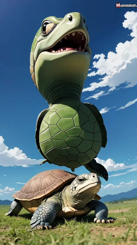 A turtle crying over its dead  in the form of an anime cartoon