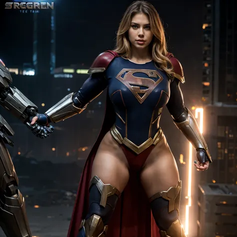 SUPERGIRL, HUGE , MECHA HEAVY ARMOR, TRANSPARANT, MUSCLE BODY, SEXY.