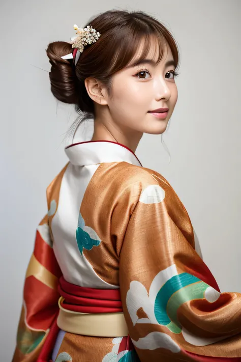 Cream kimono　Brown hair　Hair Up　A woman wearing a kimono　18-year-old　Japanese woman　Japanese woman　 Japanese kimono　 in kimono　wear Kimono　Japanese model　traditional Japanese　 Traditional beauty　 Japanese wear Kimono beautiful south　Portrait of a beautiful...