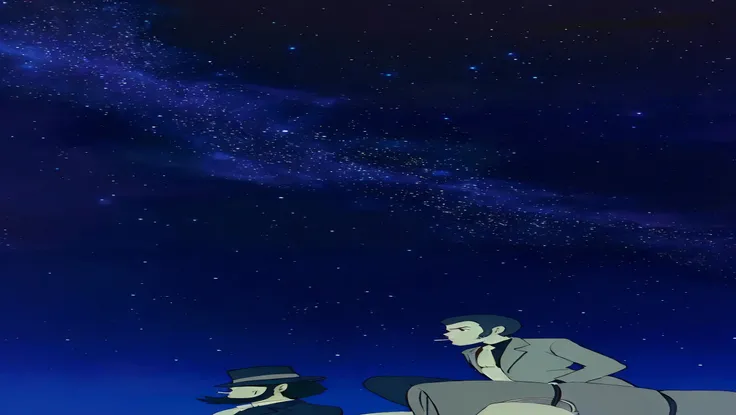 Image as is、Lupin III、Anime Scene, Lost in the vast universe, Background Galaxy, Star-studded sky, Background Galaxy, Night Sky; 8k, Galaxy in the sky, Night Sky, Background space, Star-filled sky