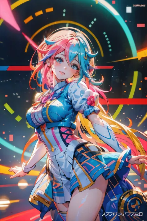 anime girl with colorful hair and a colorful dress, rossdraws pastel vibrant, rossdraws cartoon vibrant, anime style 4 k, beautiful anime portrait, artgerm colorful!!!, ! dream artgerm, beautiful anime girl, anime styled digital art, anime art wallpaper 4k...