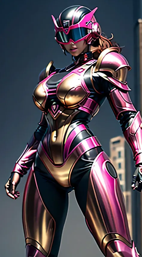 Female Robocop Solo、Bright outdoors、strong light source、8K, high quality, masterpiece, 最high quality、Very detailed、Armor that completely covers the whole body、very large armor、Helmet covering the head、Clear photos、The eyes are hidden by thin, straight gogg...