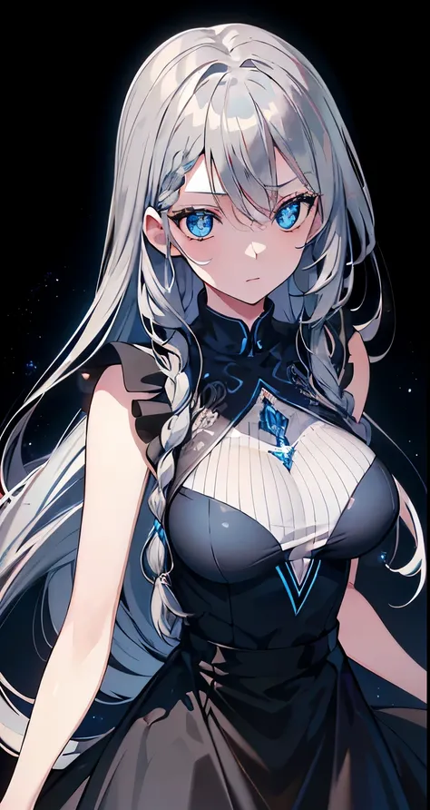 ((beautiful beautiful girl)),(blue color eyes), 1  and slender woman, process々big breasts, ((ash silver color hair)),((long brai...