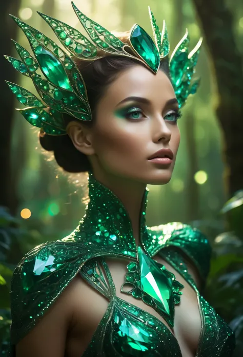 (best quality,highres:1.2),ultra-detailed,(realistic:1.37)
Generate an image of a stunning extraterrestrial girl with a body made entirely of emerald gemstone. She should possess a slender yet graceful physique, with smooth, polished emerald skin that emit...