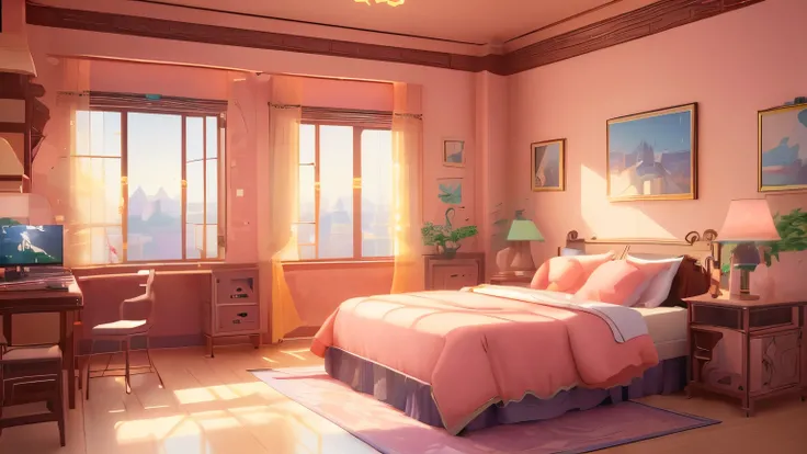 (best quality,4K,8k,high resolution,On the table:1.2),。.。.。.3D,pink pattern Furnished Micro Bedroom, floor,detailed interior,Miniature sculpture,terracotta,Anime Aesthetics,Incredibly beautiful,Acura,Detailed architectural drawings,retro charm,soft edge,Su...
