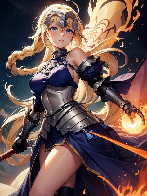 Fate/Grand/Order、Gorgeous Inferno、Crimson Saint、Joan of Arc burned at the stake、Joan of Arc in Flames、Blonde、Braided Hair、Blue Eyes、Big Tits Mature Woman、Big Tits Mature Woman、A sword that embodies flames、Saint Catherine&#39;s Sword、Concept crystallized we...