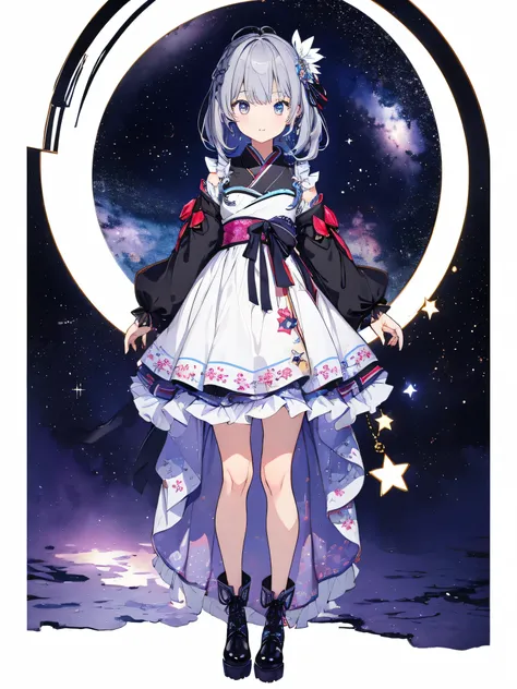 focus on clotheilky hair color)))、1girl,highest quality、８K,handsome face、vtuber-fullbody、A picture of the front straight towards the viewer、Star Fairy、Full body front standing picture、front,highest quality、masterpiece、official art、Super detailed、super beau...
