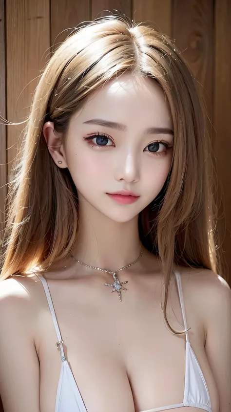 ((highest quality, 16k, masterpiece: 1.3)), (beauty, big: 1.2, Slim Abs: 1.2), (Highly detailed face, Highly detailed lips, Fine grain, double eyelid), (White see-through bikini), 1 female, Short bob woman, One mole on the right breast