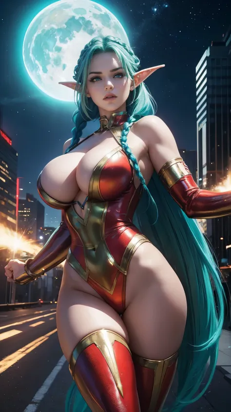 (best quality,4k,8k,highres,masterpiece:1.2),ultra-detailed,(realistic,photorealistic,photo-realistic:1.37), sexy superheroine, red, yellow, and silver outfit, cosmic powers, energy manipulation, vibrant and dynamic pose, shiny metallic textures, realistic...