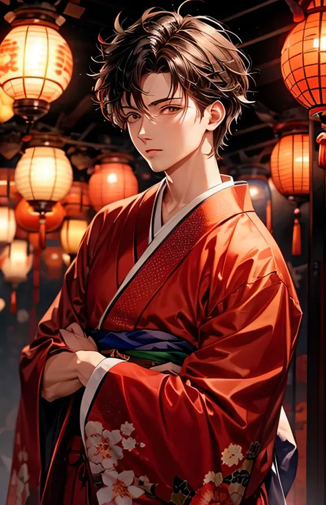 ((highest quality)), ((masterpiece)), (get used to it), perfect face , beautiful boy , adult male , kimono pose ,