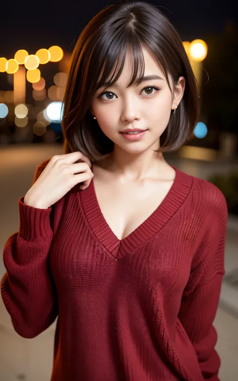 highest quality, figure, Ultra-detailed, finely, High resolution, 8K Wallpaper, 完璧なダイナミックな構figure, ((Sexy pose)), Beautiful Skin, (Big Eyes), 20 year old beautiful girl, Natural color lip, Mid chest, smile, Highly detailed face and skin texture, Detailed e...