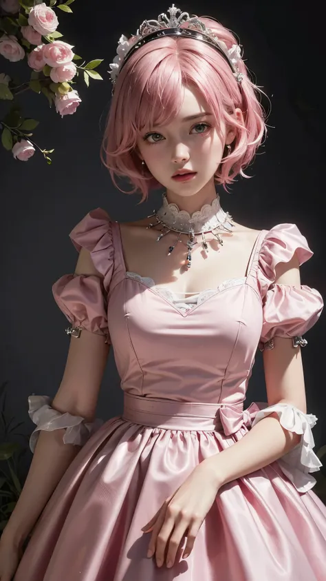 (8k, highest quality, masterpiece: 1.4), Super detailed, highest quality, Ultra-high resolution, Depth of written boundary,(Photorealistic:1.4,RAW shooting,)Ultra-Realistic Capture,(Very detailed,High definition 16k), cute, girl, short hair, Pink Hair, pri...