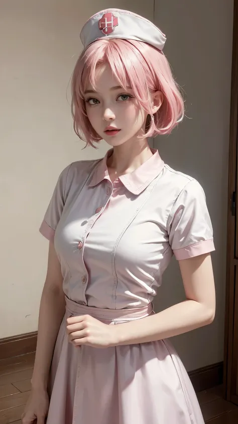 (8k, highest quality, masterpiece: 1.4), Super detailed, highest quality, Ultra-high resolution, Depth of written boundary,(Photorealistic:1.4,RAW shooting,)Ultra-Realistic Capture,(Very detailed,High definition 16k), cute, girl, short hair, Pink Hair, Whi...