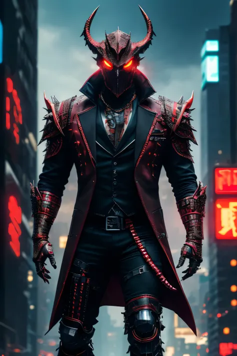 (extremely detailed 8k wallpaper), a medium shot photo of red cyberpunk Grim dressed as a dragon in a suit made of metal from marvel, horror theme, intricate, high detail, dramatic