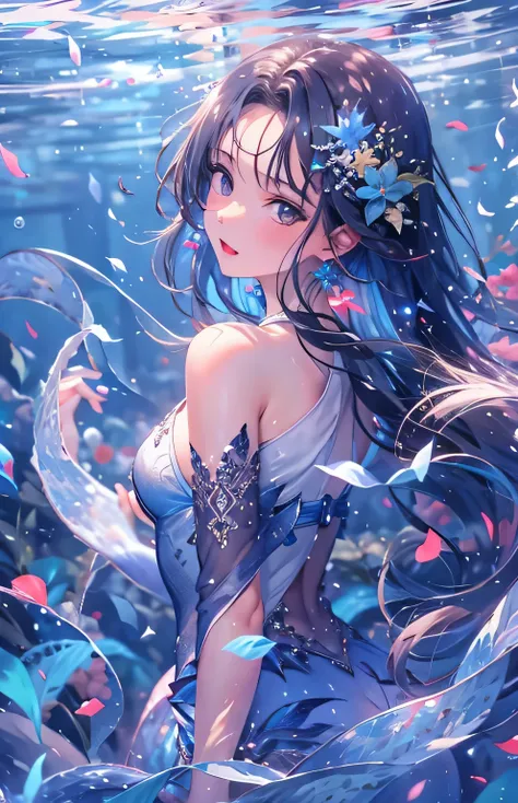 ((highest quality)), ((masterpiece)), (Get used to it), Perfect Face , beautiful girl , Mermaid , water , sing ,