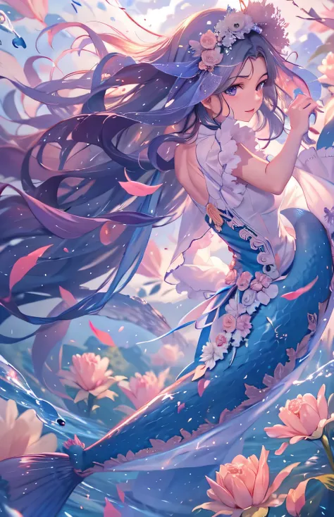 ((highest quality)), ((masterpiece)), (Get used to it), Perfect Face , beautiful girl , Mermaid , water , sing ,