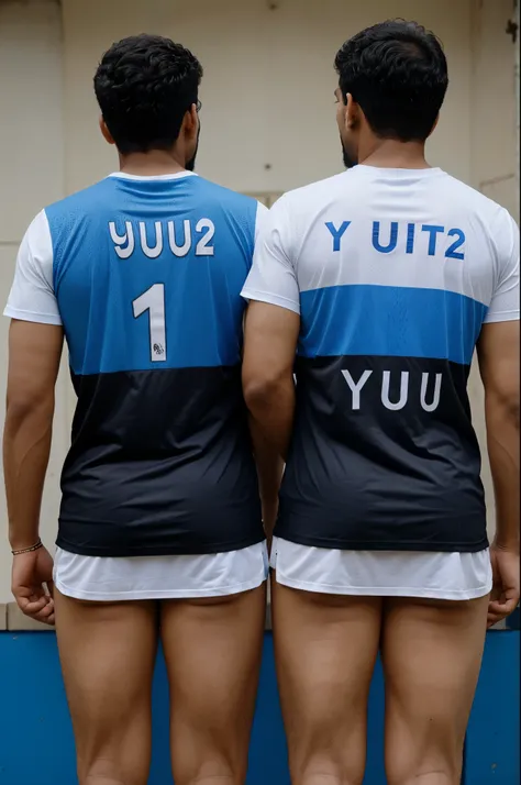 Photo of two brothers in which the names of Yuvraj and Sumit are written on the back of the shirt.