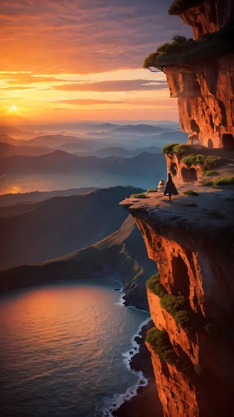 Highest quality,Fantasy,cliff,Sunset