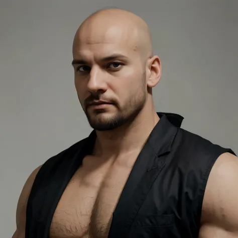 white background, Im bald with a beard, slightly muscular, my name is Ravatal. mafia style