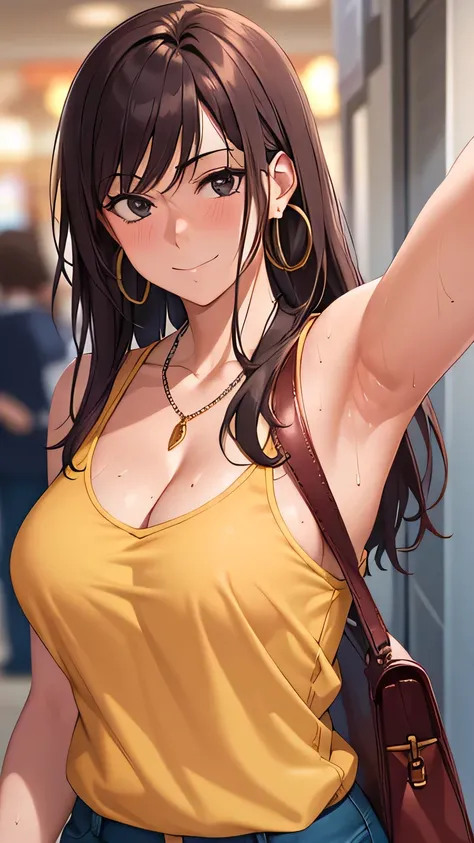 masterpiece, best quality, high resolution, UHD, RTX, pixel perfect, depth of field, 4k, highly detailed, 1 girl, single, solo, beautiful anime girls, beautiful art style, anime characters, long hair, open bangs, middle hair bangs part, dark red hair, blac...