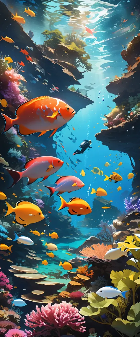 Undersea photos,Draw the beautiful underwater world,Best diving spots,transparency,How beautiful,Water,water sports,Fine bubbles,realism,Beautiful diving spot，Make everyone fascinated,bright,Diagonal composition,Focus on the underwater world,Reality,Intric...