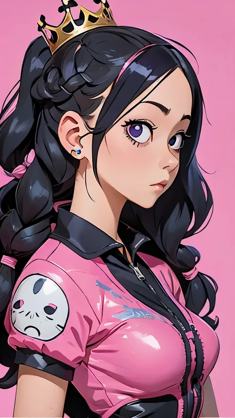 a girl with a crown on her head and a pink background, cyberpunk art by Yamagata Hiro, trending on pixiv, gothic art, decora inspired illustrations, 1 7 - year - old anime goth girl, detailed portrait of anime girl, “anime girl, anime style illustration, b...