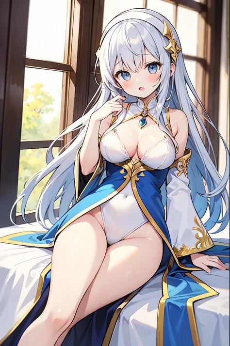 (highest quality)、((Super detailed))、(Ultra delicate)、Sexy and cute pope、、Silver Hair、Beautiful breasts、Beautiful thighs、Gorgeous gold and silver vestments、Fantastic Light、god々しいgod殿