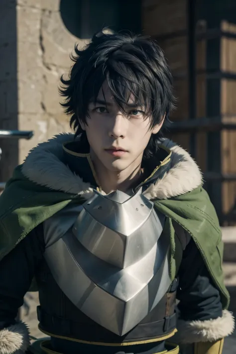 Naofumi iwatani, con su armadura, Super realistic photography, la mejor calidad, full HD, 8k