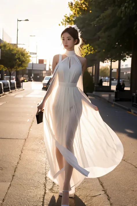 (masterpiece, best quality:1.2), 1girl, solo, delicate face, white-skinned female, see-through silhouette, white dress, full bod...