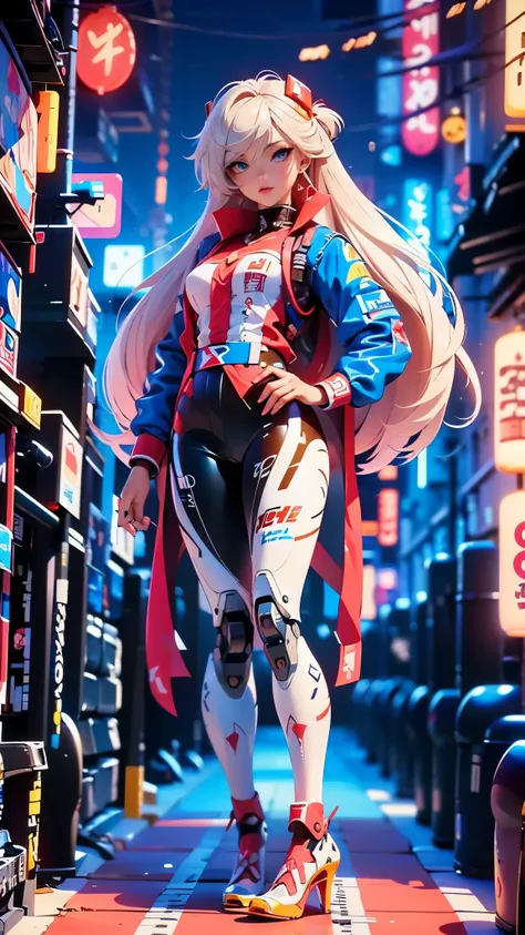 (la best quality,a high resolution,ultra - details,valid), (racing doll soryu asuka langley with long pink hair and (blue jacket...