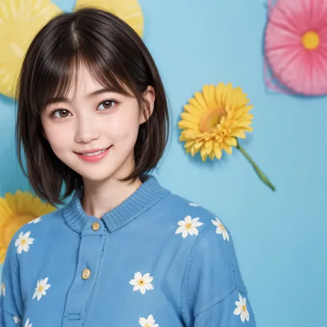 215 Short Hair, 20-year-old woman, A kind smile, Floral