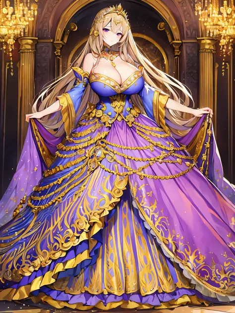 ((moe anime artstyle)),((Masterpiece)),(Best Quality), (Super Detail),((Very Delicate and Beautiful)),Solo,full body,((full body)),((1 bling-bling royal princess in beautiful embroidery and jeweled gorgeous rococo ballgown with voluminous full length hoop ...