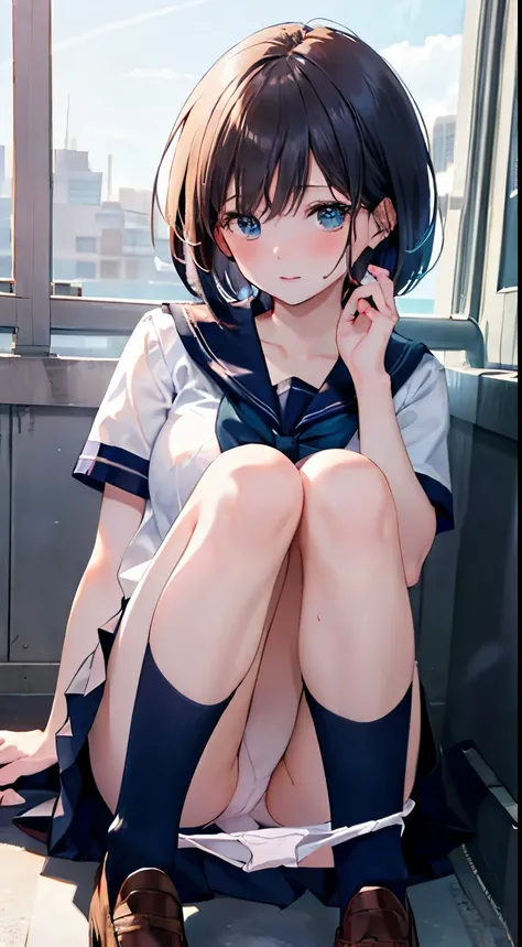 (((perfect anatomy, anatomically correct, super detailed skin))), ((panties pulled down)), 1 girl, japanese, high school girl, shiny skin, watching the viewer, 
beautiful hair, beautiful face, beautiful detailed eyes, (short hair:1.1, bob cut:1.2), dark bl...