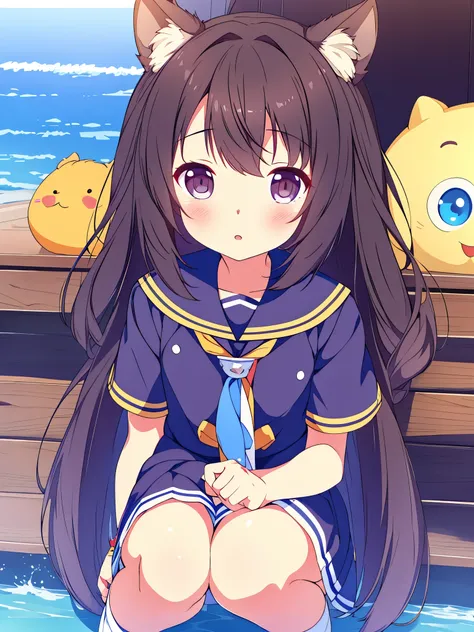 Chica anime con cabello largo y ojos azules parada junto a un osito de peluche., anime visual de una linda chica, linda chica anime, arte cg anime suave, cancolle, , Moe anime art style, the anime girl is crouching, mejor fondo de pantalla de anime 4k kona...