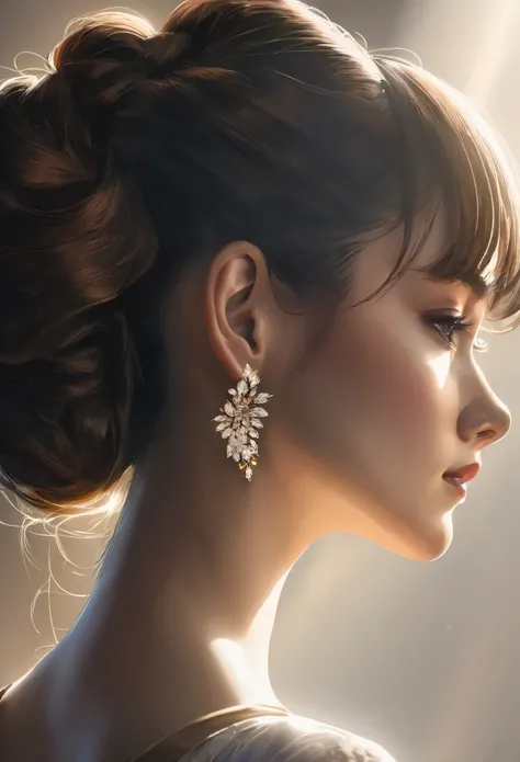 from above side, neck focus, best quality, beautiful womans curves from ear to nape, close-up, updo hairstyle, captivating lighting