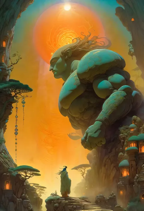 (best quality,4k,8k,highres,masterpiece:1.2),ultra-detailed,(realistic,photorealistic,photo-realistic:1.37),golem, made of marble, alchemy, hermeticism,ancient,weathered stone,meticulously carved,tangled vines,dark forest,small magical creatures,kodama, sm...
